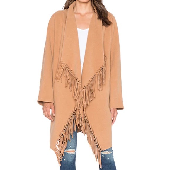 LIKE NEW | J.O.A. Los Angeles | Camel Fringed Long Line Coat/Cape | S - Picture 2 of 10